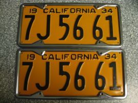 1934 California License Plates, DMV Clear 