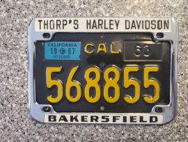 1967 California motorcycle License Plate, DMV, VG