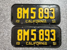 1951 California License Plates, DMV Clear 