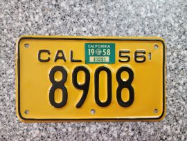 1958 California Motorcycle License Plates, DMV    