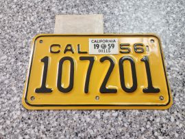 1959 California Motorcycle License Plates, DMV    