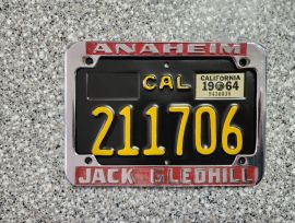 1964 California Motorcycle License Plate, DMV    