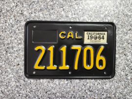 1964 California Motorcycle License Plate, DMV    