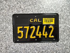 1966 California Motorcycle License Plate, DMV    