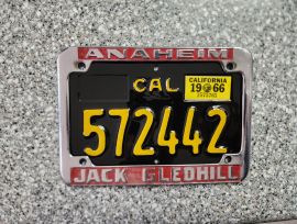 1966 California Motorcycle License Plate, DMV    