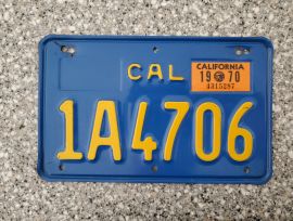 1970 California Motorcycle License Plates, DMV  