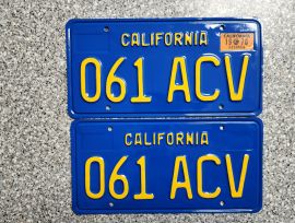 1970 California License Plates, DMV Clear  