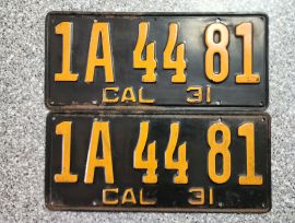 1931 California License Plates, DMV Clear 