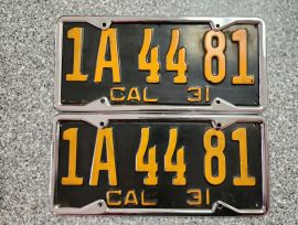 1931 California License Plates, DMV Clear 