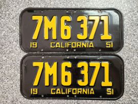 1951 California License Plates, DMV Clear 