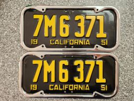 1951 California License Plates, DMV Clear 