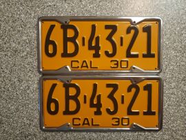 1930 California License Plates, Prof Restored