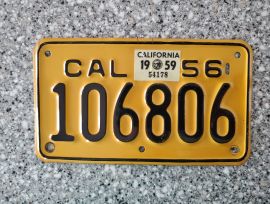 1959 California Motorcycle License Plate, DMV Clr
