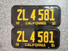 1951 California License Plates, DMV Clear 
