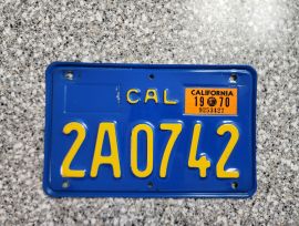 1970 California Motorcycle License Plate, DMV Clr