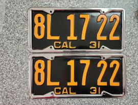 1931 California License Plates, DMV Clear 