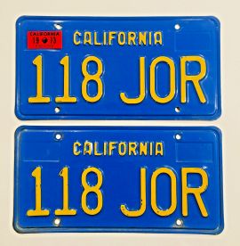 1970's Blue California License plates DMV Clear 