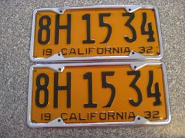 1932 California License Plates, DMV Clear 