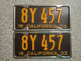 1933 California License Plates, DMV Clear 