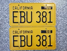 1956 California License Plates, DMV Clear 