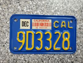 1972 California Motorcycle License Plate, EX