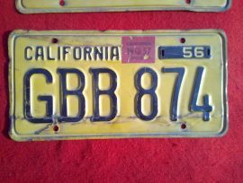 1956 CALIFORNIA YELLOW BLACK PAIR LICENSE PLATES 