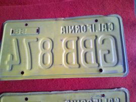 1956 CALIFORNIA YELLOW BLACK PAIR LICENSE PLATES 