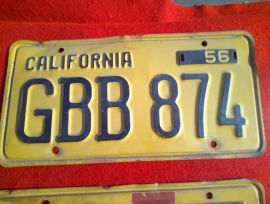 1956 CALIFORNIA YELLOW BLACK PAIR LICENSE PLATES 