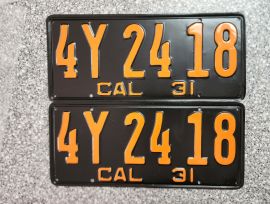 1931 California License Plates, Restored,  