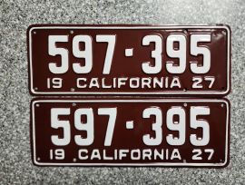 1927 California License Plates, Pro-Restored, DMV 