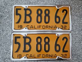 1932 California License Plates, Pro-Restored, DMV 