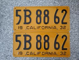 1932 California License Plates, Pro-Restored, DMV 