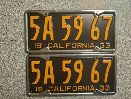 1933 California License Plates, Pro-Restored, DMV 