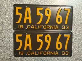 1933 California License Plates, Pro-Restored, DMV 