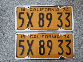 1934 California License Plates, Pro-Restored, DMV 