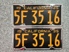 1935 California License Plates, Pro-Restored, DMV 