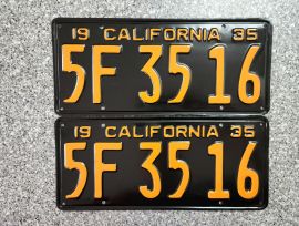 1935 California License Plates, Pro-Restored, DMV 