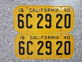 1940 California License Plates, Pro-Restored, DMV 